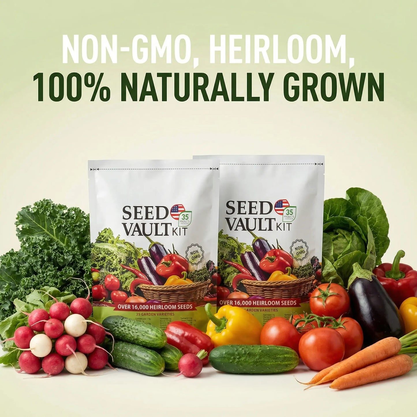 Heirloom Vegetable Seed Vault - 35-Variety, 90% Germination Rate, 16000+ Non-Gmo Survival Stock, Seedling Packet Vegetables, Broccoli Seeds, Grow Kit, Home Garden Emergency Supply, Beginner Gardening Gift, Double-Flowered Moss Rose Annual, Broccoli Seeds