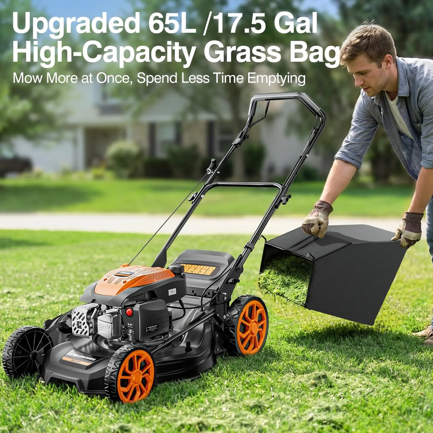 【Deals for You】Efurden 21” Self-Propelled Gas Lawn Mover, 170CC 4-In-1 Mulch/Rear Bag/Side Discharge/Rear Discharge, Walk-Behind Lawnmower with 7-Position Cutting Height, Foldable Gas Lawn Mowers for Yard Garden