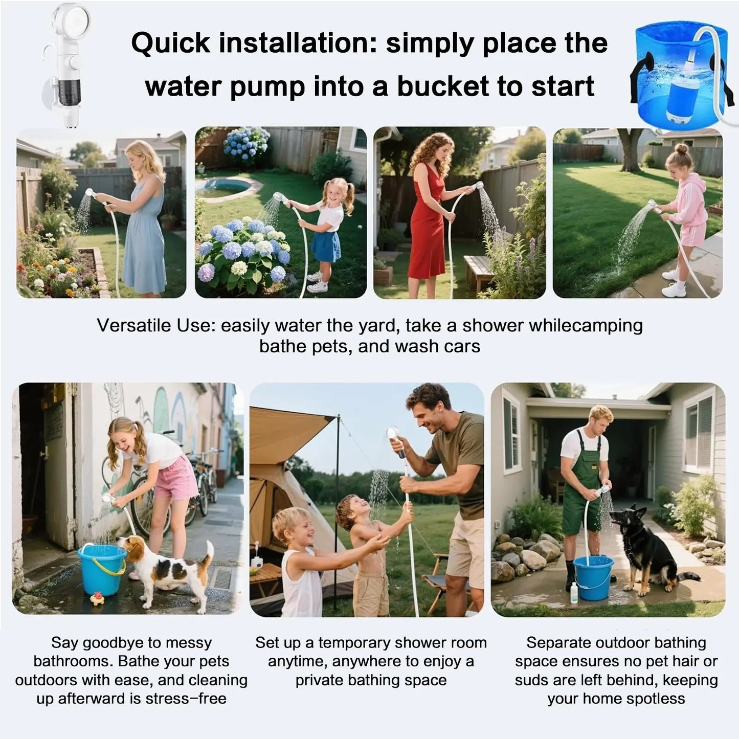 Rechargeable Water Pump Set, Portable Shower Head for Outdoor Travel Camping, Rechargeable Camping Showerhead, Camping Accessories, Camping Equipment, Camping Tools, Camping Supplies, Camping Gear, Pet Cleaning and Multifunctional Garden Drainage Tool Set