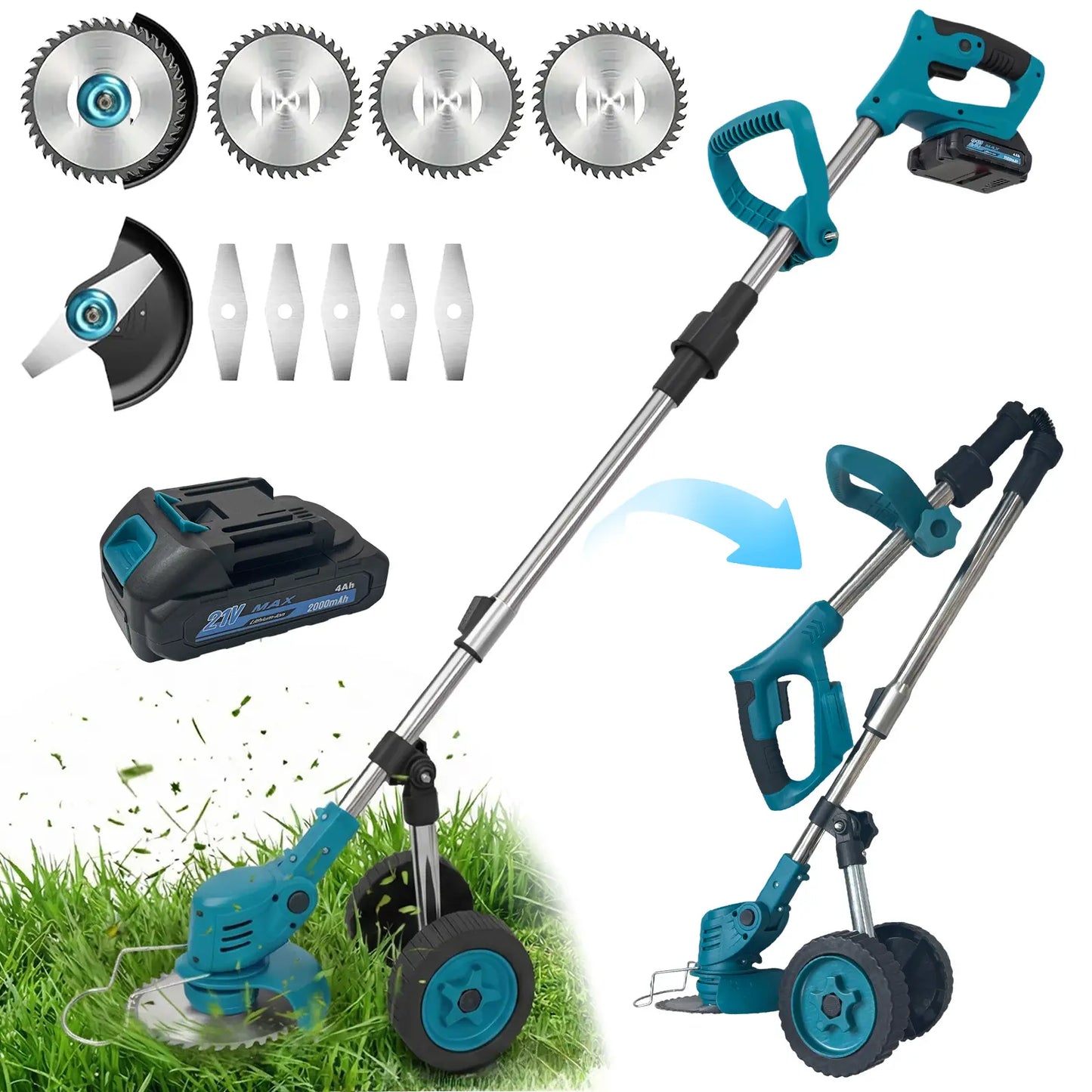 Portable Lithium Battery Lawn Mower and Cordless String Trimmer with Dual 21V Batteries and Charger - Electric Grass Cutter for Lawn Care and Edging
