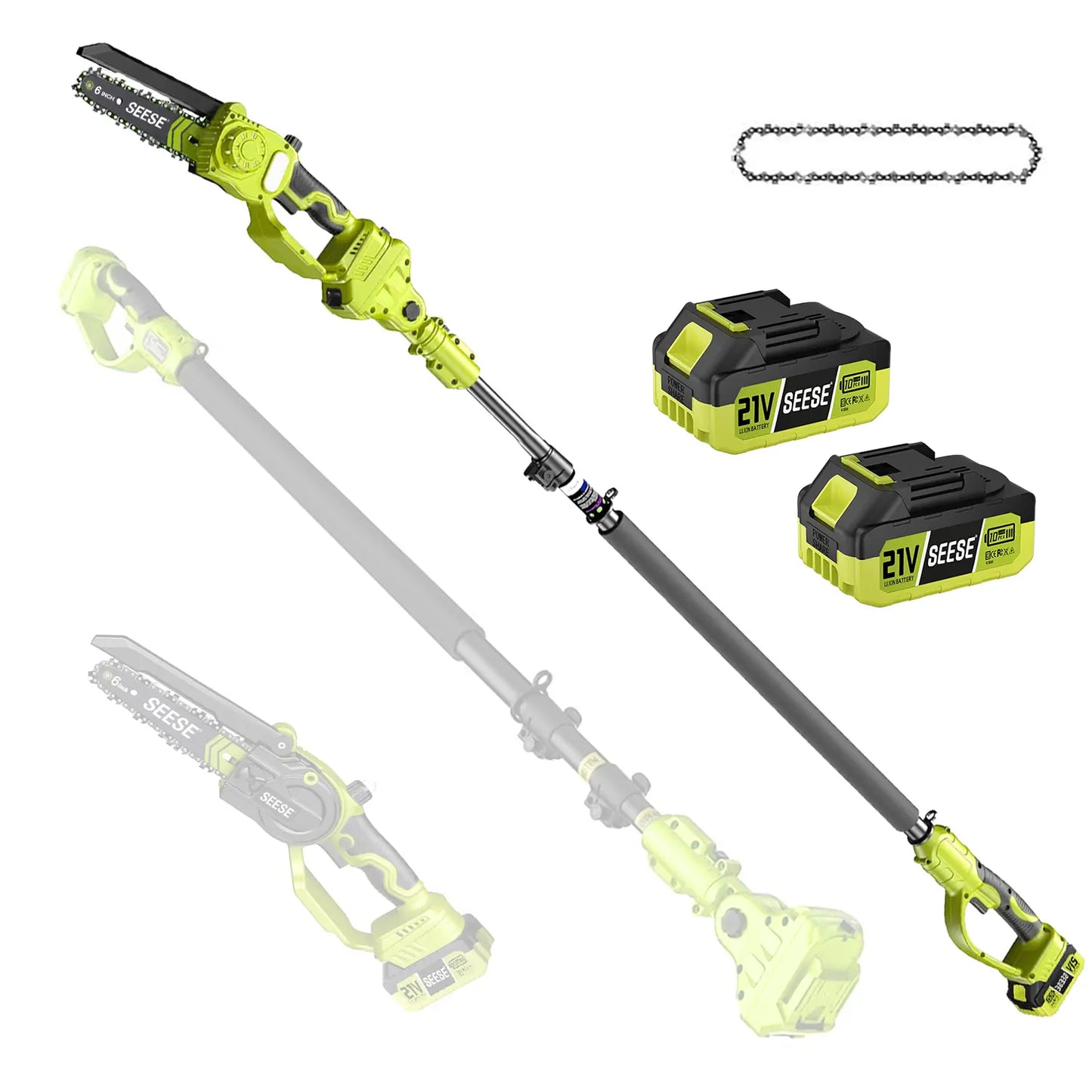 【Dealsforyoudays】Seese 2 in 1 Mini Chainsaw with 2 X 21V Batteries, 8" Brushless Electric Pruner, Telescopic Pruning Saw, Working Height up to 15Ft, 180° Angled Head, Shoulder Strap