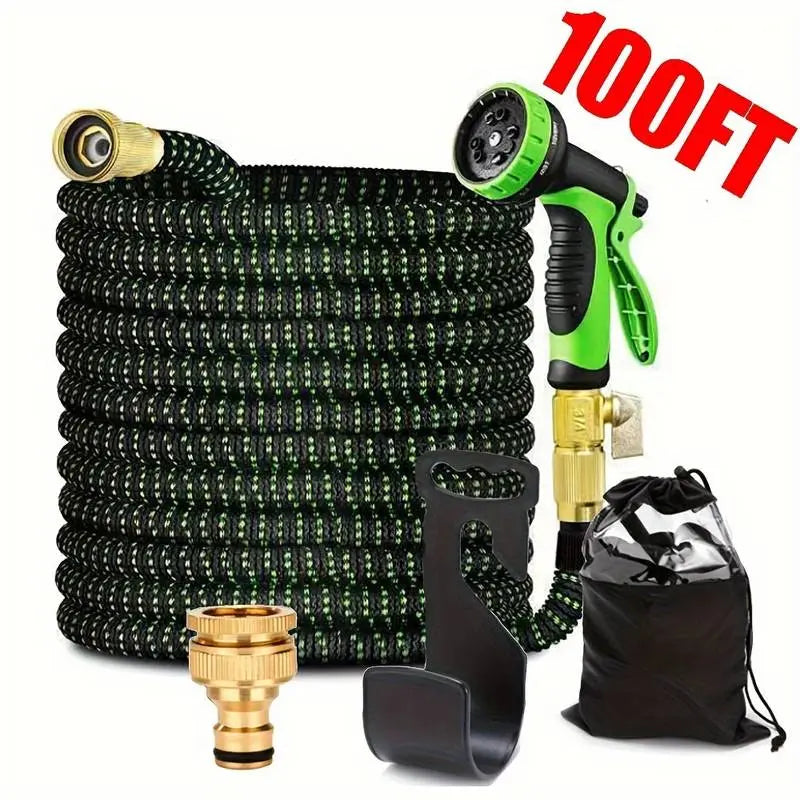 100FT 4X Stronger Deluxe Heavy Duty Expandable Flexible Garden Water Hose for Gardening & Outdoor Use Strong Construction Versatile, Garden Hose Connector Summervibes Fathersdaygift High Pressure Hose