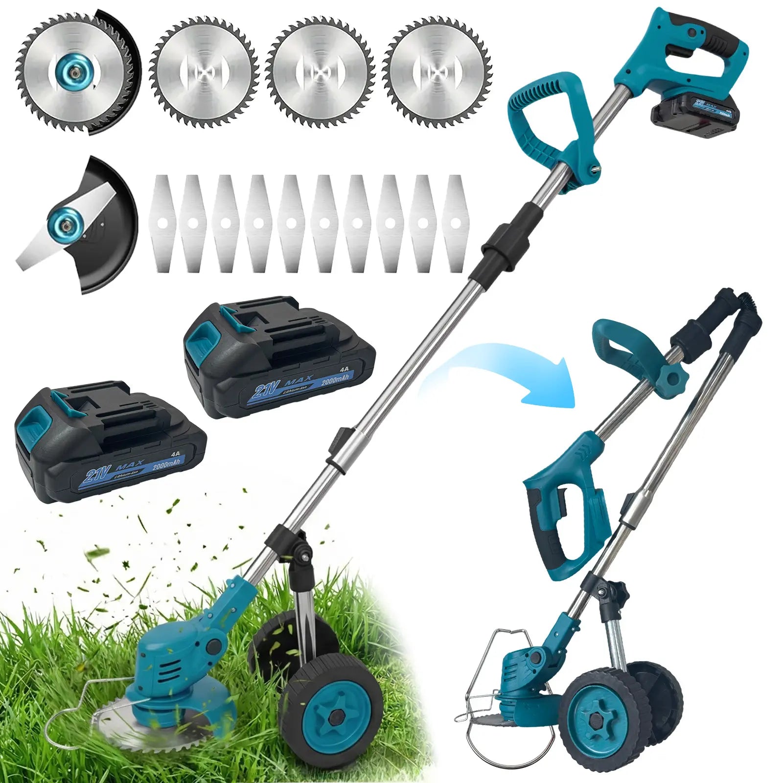 Portable Lithium Battery Lawn Mower and Cordless String Trimmer with Dual 21V Batteries and Charger - Electric Grass Cutter for Lawn Care and Edging