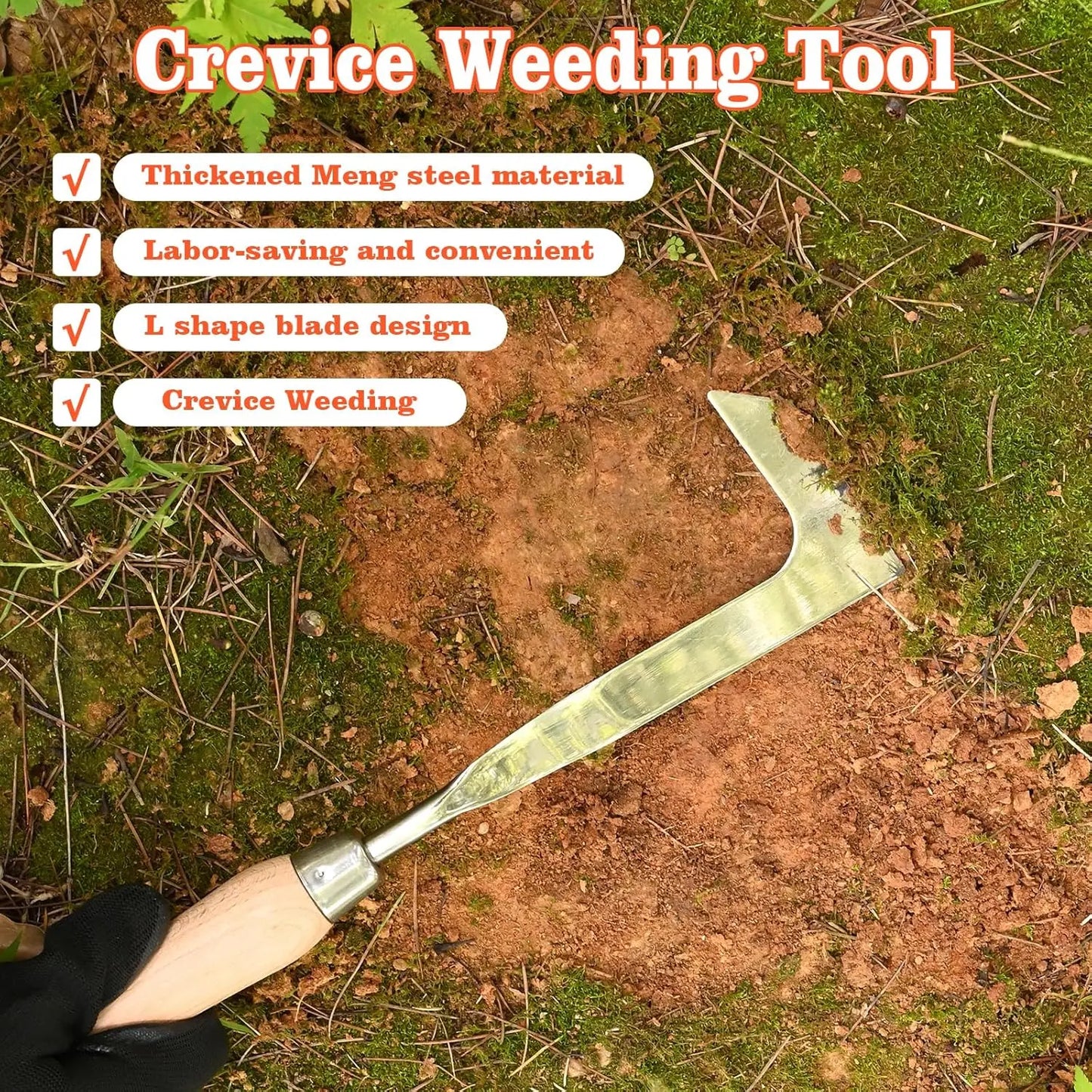 Crack Weeder Tool Stainless Steel Manual Grass Pullerwithbeech Wood Handle for Sidewalk Driveways Patiopavernarrow and Wall Gaps Garden