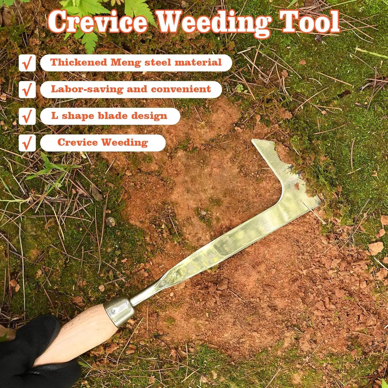 Crack Weeder Tool Stainless Steel Manual Grass Pullerwithbeech Wood Handle for Sidewalk Driveways Patiopavernarrow and Wall Gaps Garden