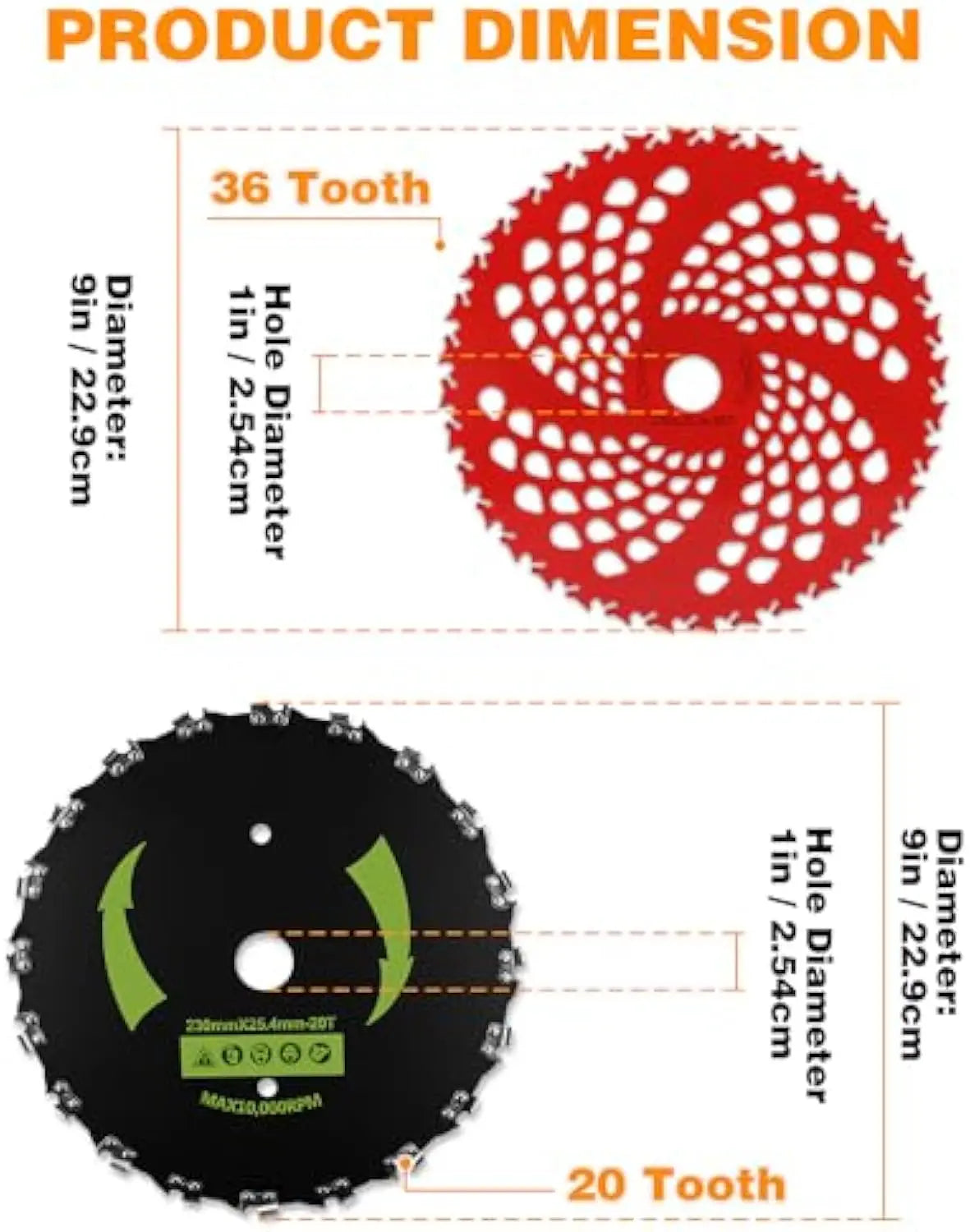 HK 9" X 20T Chainsaw Tooth Cutter, 9" X 36T Carbide Tip Brush Cutter Blades Weed Eater Blades for Brush Cutter, Trimmer, Weed Eater, Compatible with Husqvarna, Stihl, Fsx, and More
