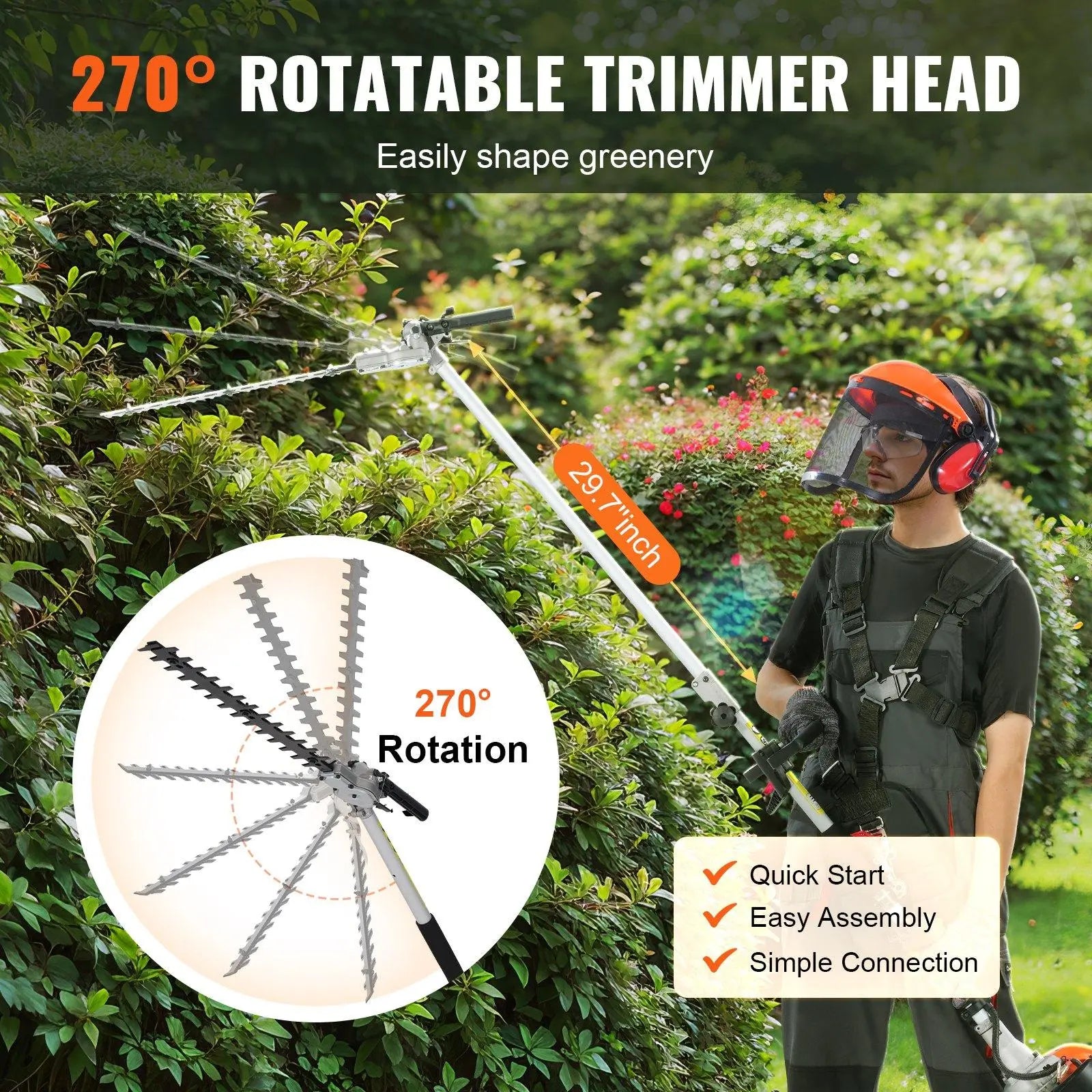【Dealsforyoudays】Vevor 52CC 6-In-1 Multi-Functional Trimming Tools with Gas Hedge Trimmer, , Weed Eater, String Trimmer, Brush Cutter, Edger & Pole Saw Chainsaw Pruner Whacker Shoulder VEVOR Super Brand Day