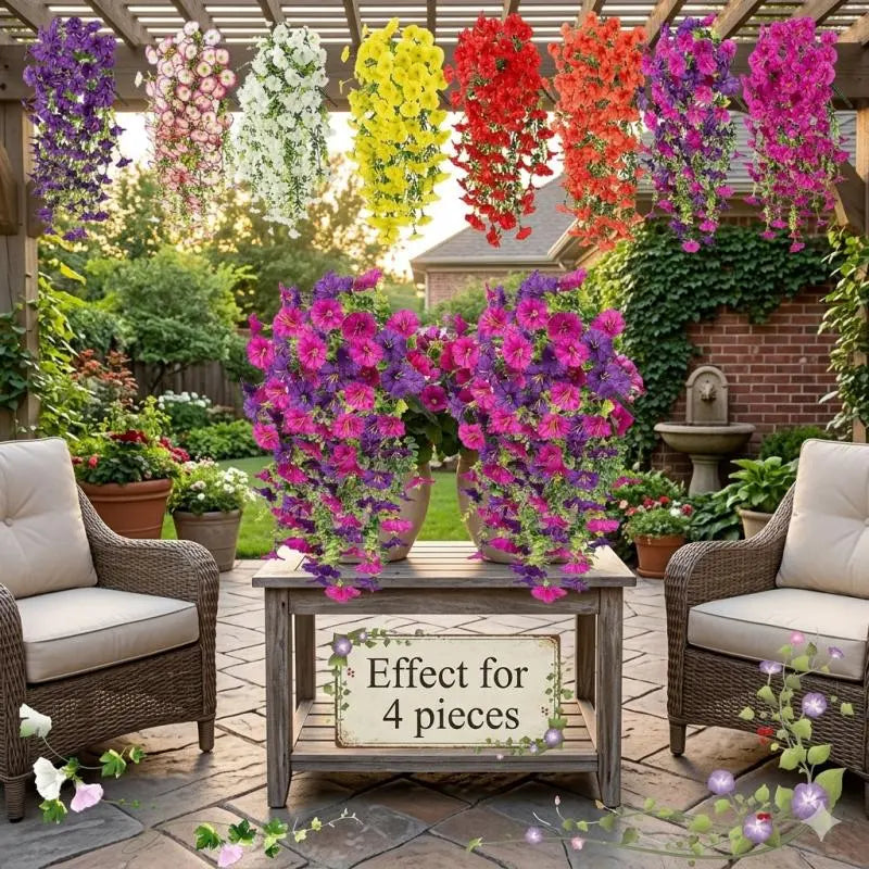2/4/6/8 Pack Silk Hanging Morning Glory Vines with Plastic Stems, Uv-Resistant Artificial Outdoor Flowers, Plants Ornaments for Home Garden House Decor,Summerwins