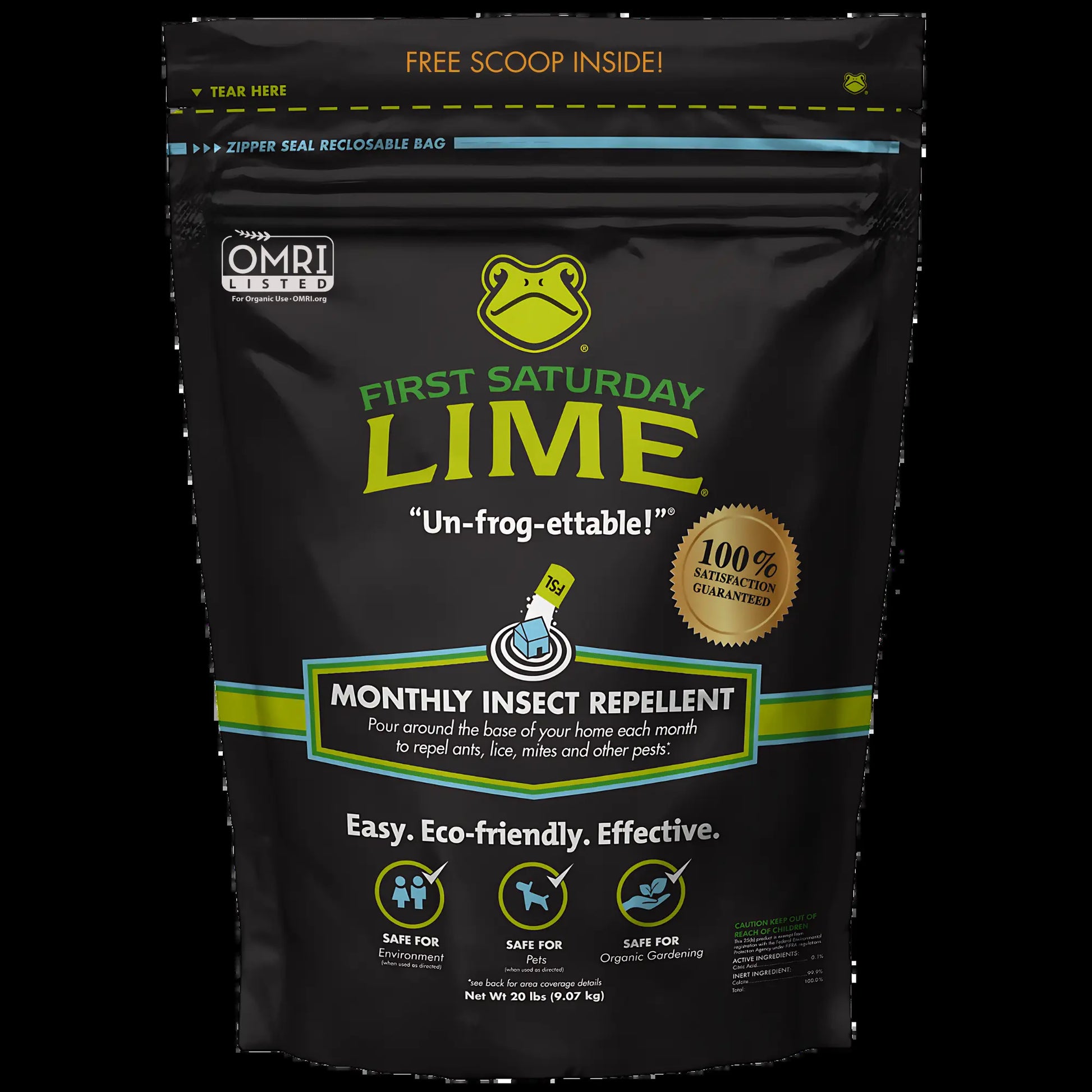First Saturday Lime Insect Repellent, Multi-Purpose Pet Friendly Pest Control & Deodorizer for Home, Garden, Yard & Chicken Coop Protect Homes and Other Buildings Protect Yards from Ticks
