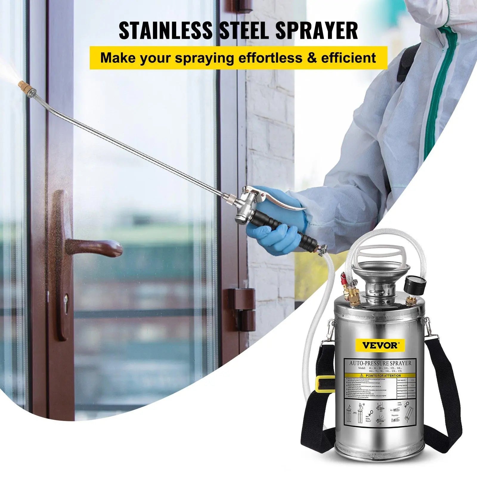 【Fathersdaygift】Vevor Stainless Steel Sprayer, Set with Wand& Handle& Reinforced Hose, Hand Pump Sprayer with Pressure Gauge&Safety Valve, Adjustable Nozzle Suitable for Gardening& Sanitizing VEVOR Super Brand Day