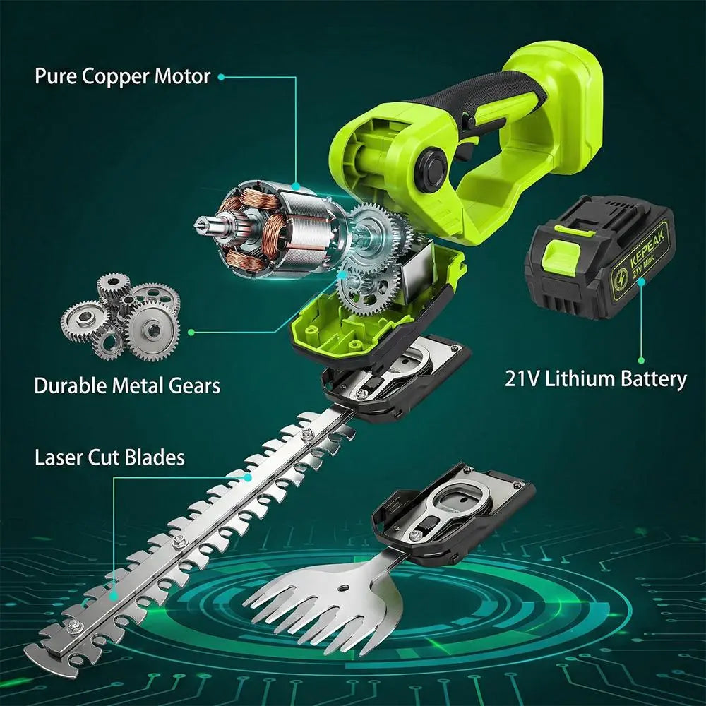 【Dealsforyou】Cordless Hedge Trimmer 21V with Battery and Charger, 220Mm Electric Bush Trimmer, Portable Garden Shrub Trimmer with Storage Bag