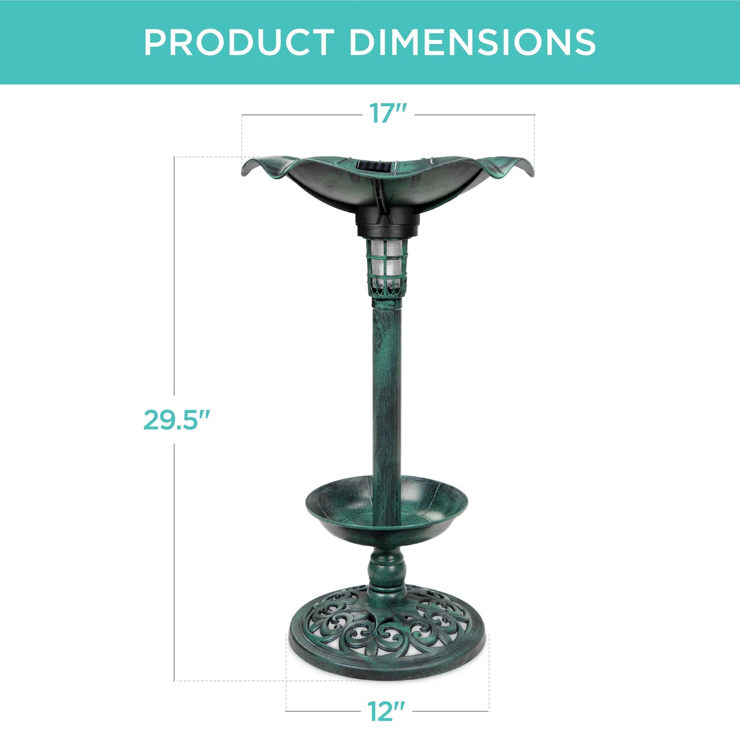Best Choice Products Solar Lighted Pedestal Bird Bath W/ Planter, Integrated Panel