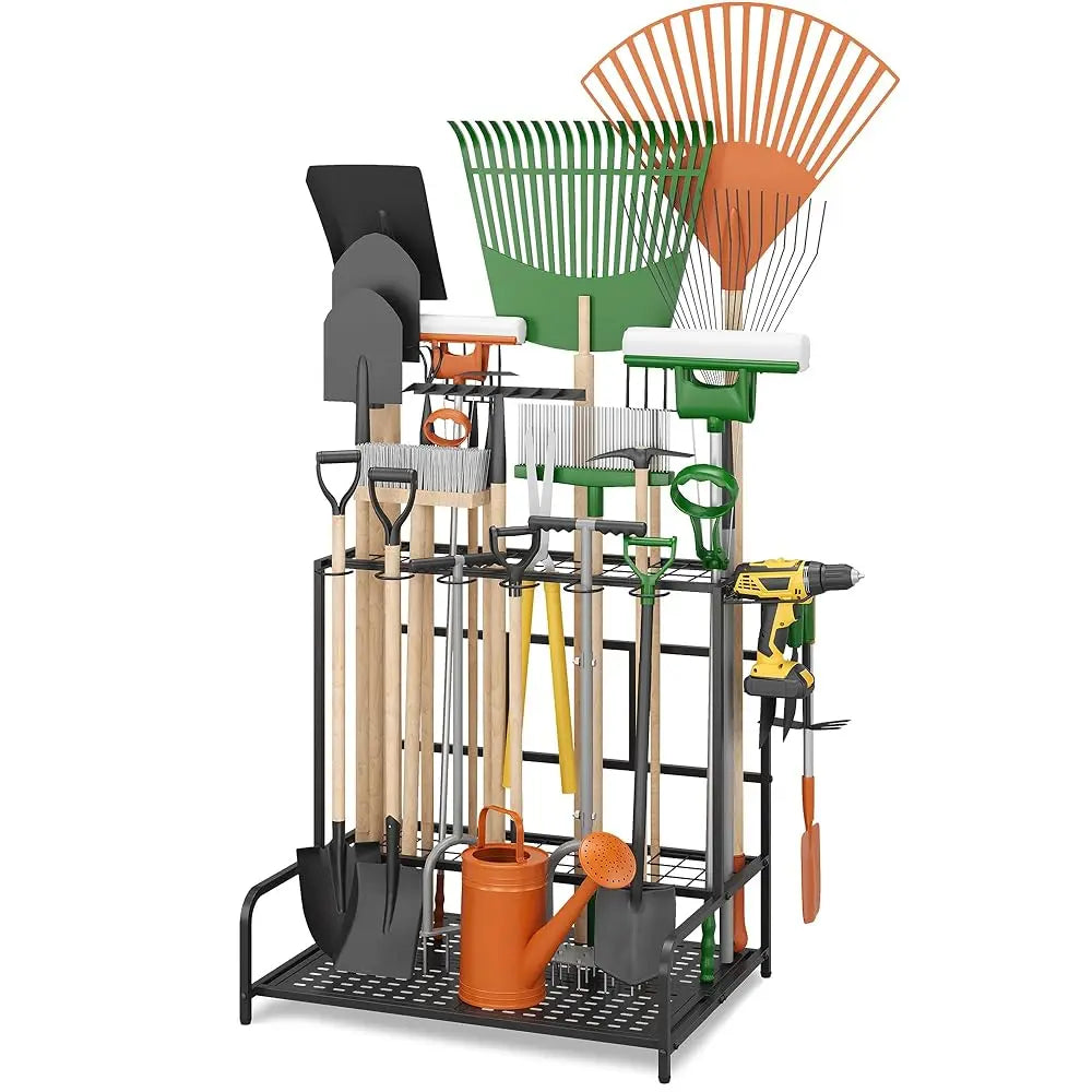 Sttoraboks Garden Tool Organizer, Yard Tool Rack for Garage Organization and Storage, Heavy Duty Steel Tool Holder, Garden Tool Stand for Shed, Basement, Outdoor