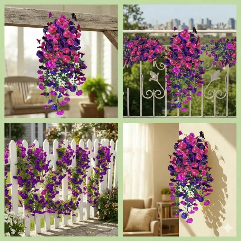 2/4/6/8 Pack Silk Hanging Morning Glory Vines with Plastic Stems, Uv-Resistant Artificial Outdoor Flowers, Plants Ornaments for Home Garden House Decor,Summerwins