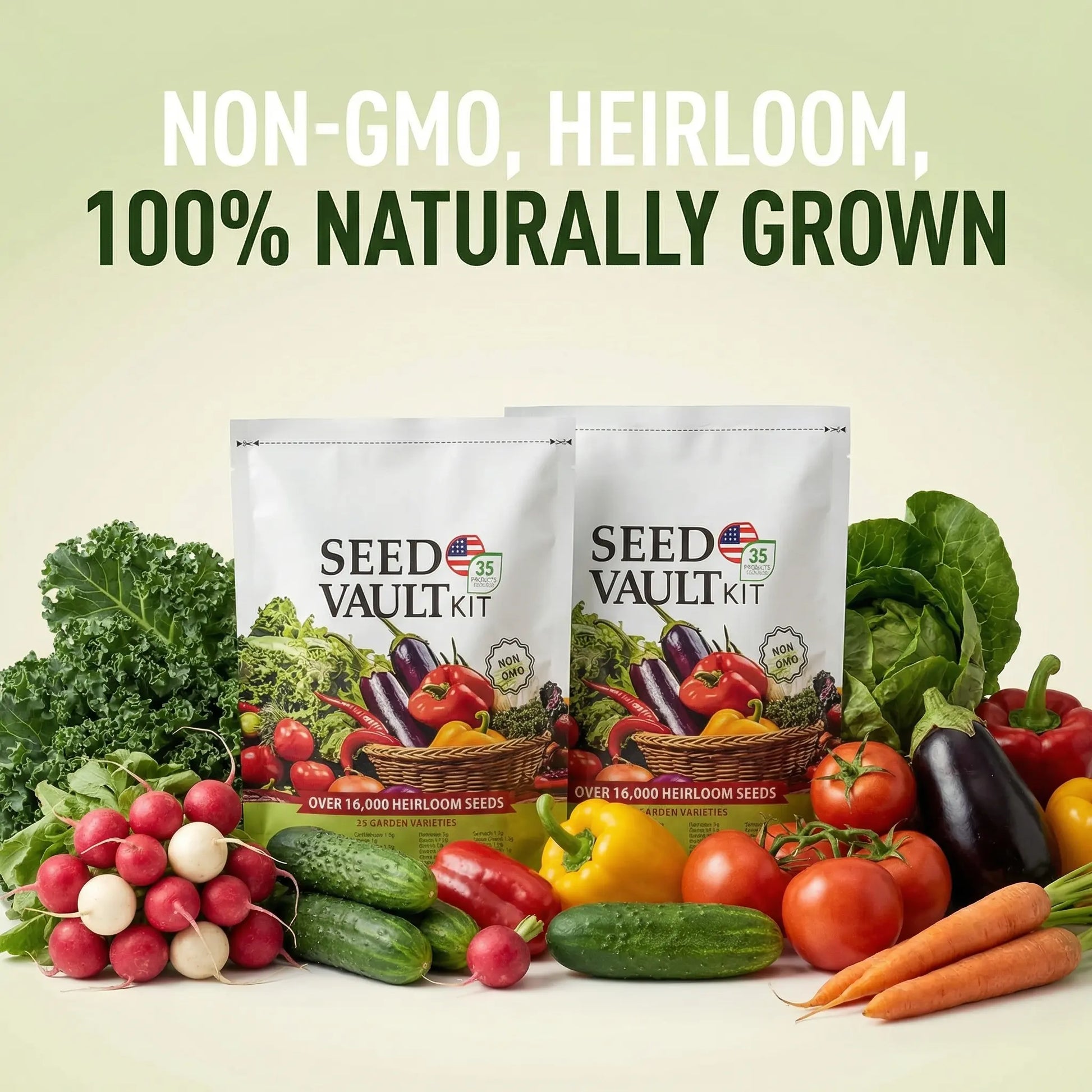 Heirloom Vegetable Seed Vault - 35-Variety, 90% Germination Rate, 16000+ Non-Gmo Survival Stock, Seedling Packet Vegetables, Broccoli Seeds, Grow Kit, Home Garden Emergency Supply, Beginner Gardening Gift, Double-Flowered Moss Rose Annual, Broccoli Seeds