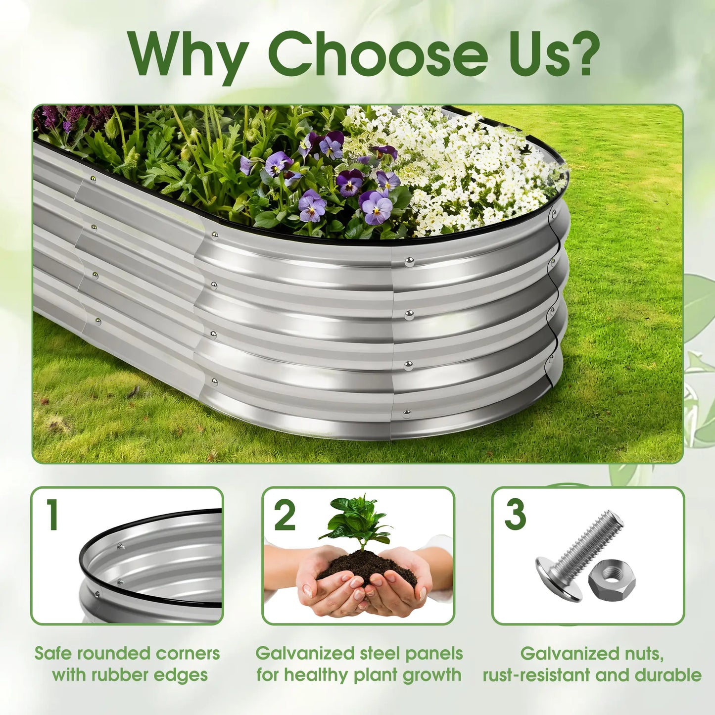 Raised Garden Bed, Outdoor Planter Box with Open Bottom Design, Metal Large Garden Bed for Vegetables, Herbs & Flowers, Rustproof for Backyard & Patio, Silver