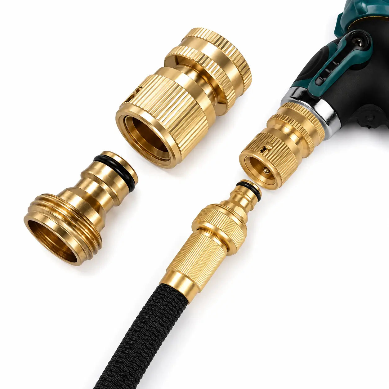 Garden Hose Quick Connector, 1 PCS Solid Brass 3/4 Inch GHT Thread Fitting(No Sprayer), No-Leak Water Hose Female & Male Adapter, Garden Hose Connectors
