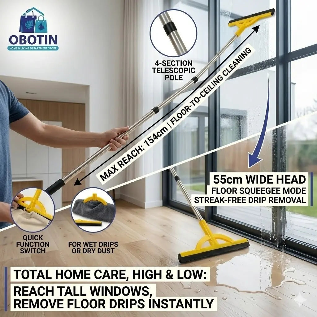 Heavy-Duty 2-in-1 Floor Squeegee - Lightweight and Durable Foam Blade with Adjustable Extendable Handle for Indoor and Outdoor Cleaning
