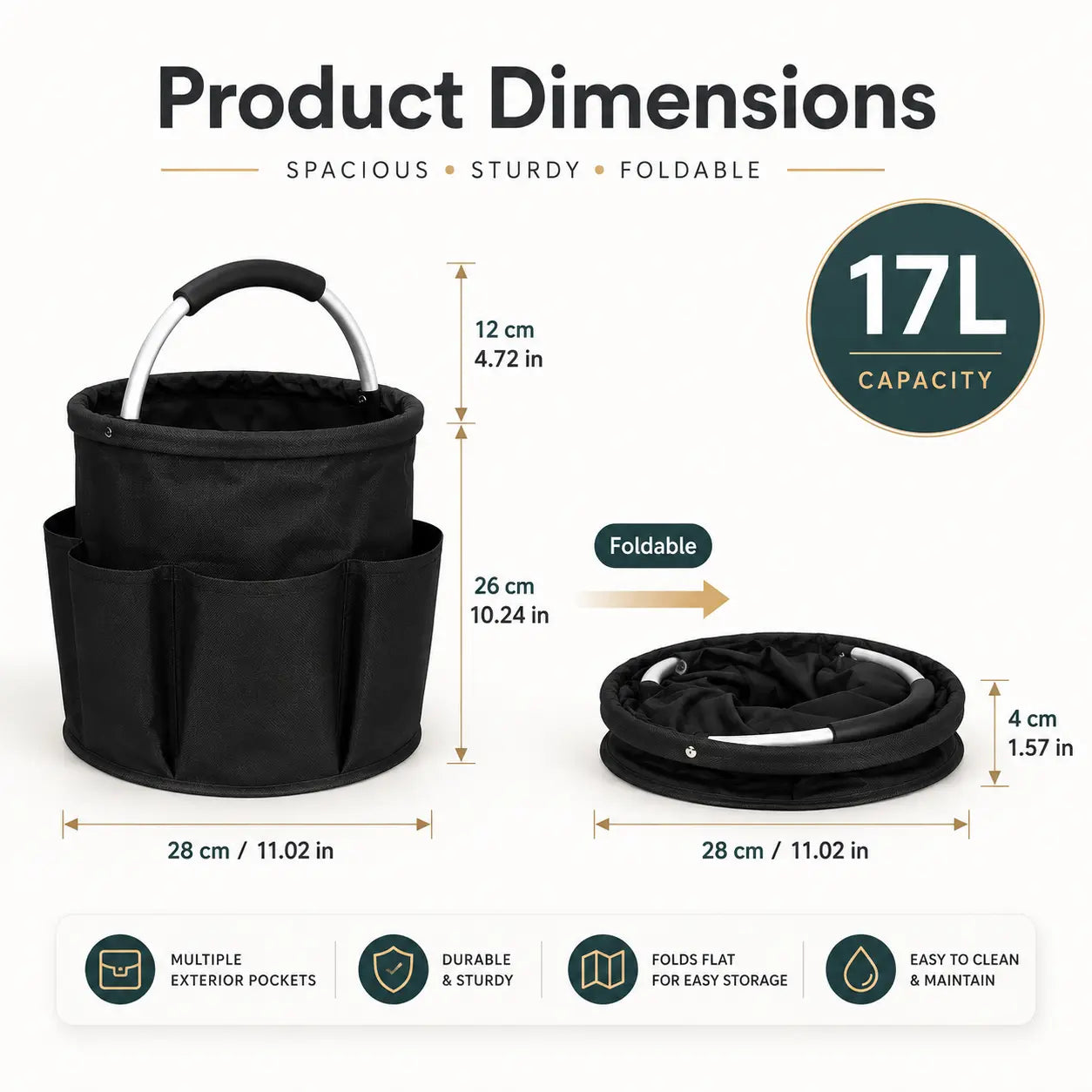 Foldable Garden Tool Bag with 6 Pockets - Foldable Multi-Purpose Storage Bags, Portable Tote with Rounded Handle for Home, Outdoor, Poolside Use, Foldable Storage Bags