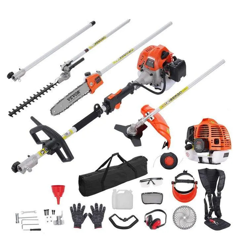 【Dealsforyoudays】Vevor 52CC 6-In-1 Multi-Functional Trimming Tools with Gas Hedge Trimmer, , Weed Eater, String Trimmer, Brush Cutter, Edger & Pole Saw Chainsaw Pruner Whacker Shoulder VEVOR Super Brand Day
