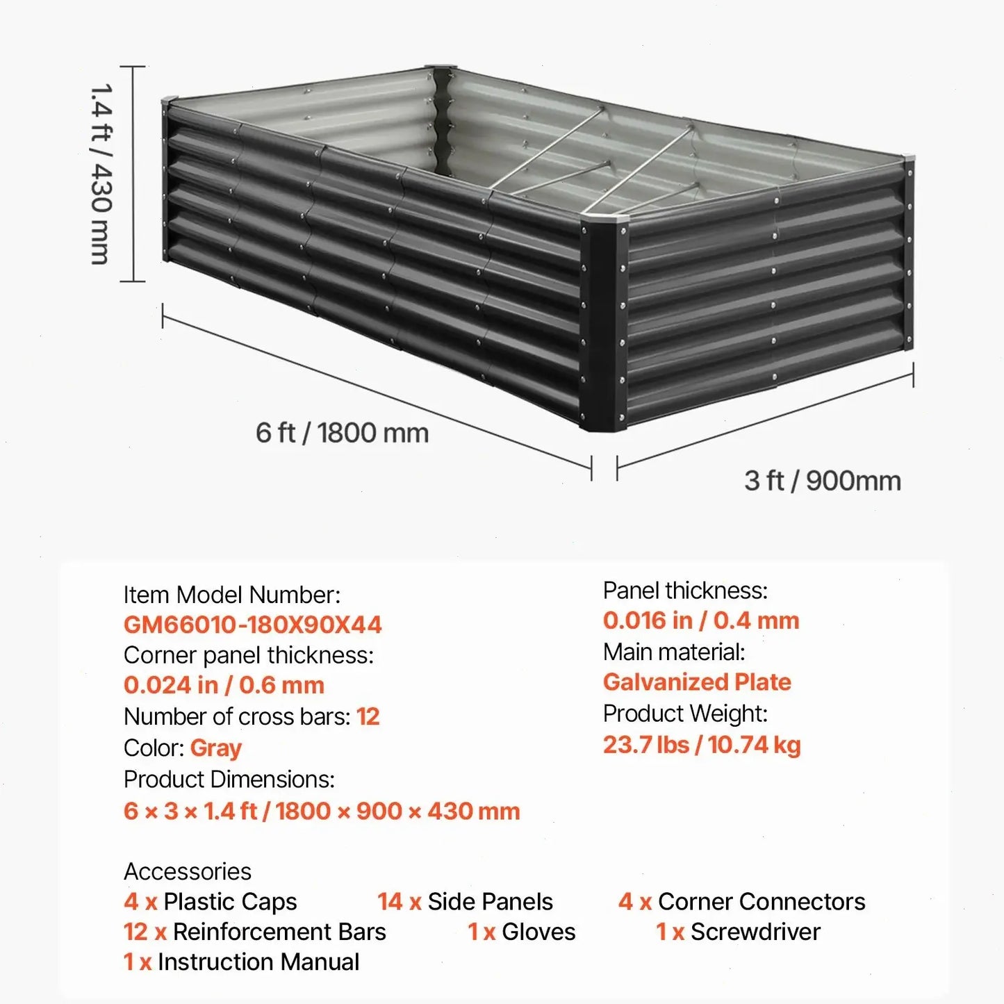 【Dealsforyoudays】Vevor Galvalume Metal Raised Garden Bedgray Outdoor Planter Box with Open Bottom Designlarge Raised Garden Beds for Growing Vegetablesflowers, Garden Boxes Outdoor Raised, Planting Container