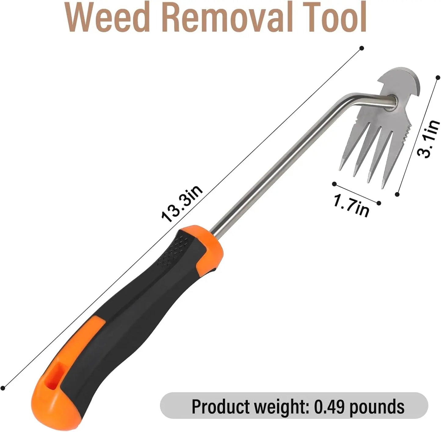 【Dealsforyoudays】Durable Stainless Steel Weeding Tool, Electroplated Grass Remover with Rubber Handle, Portable Uprooting Hand Tool for Garden