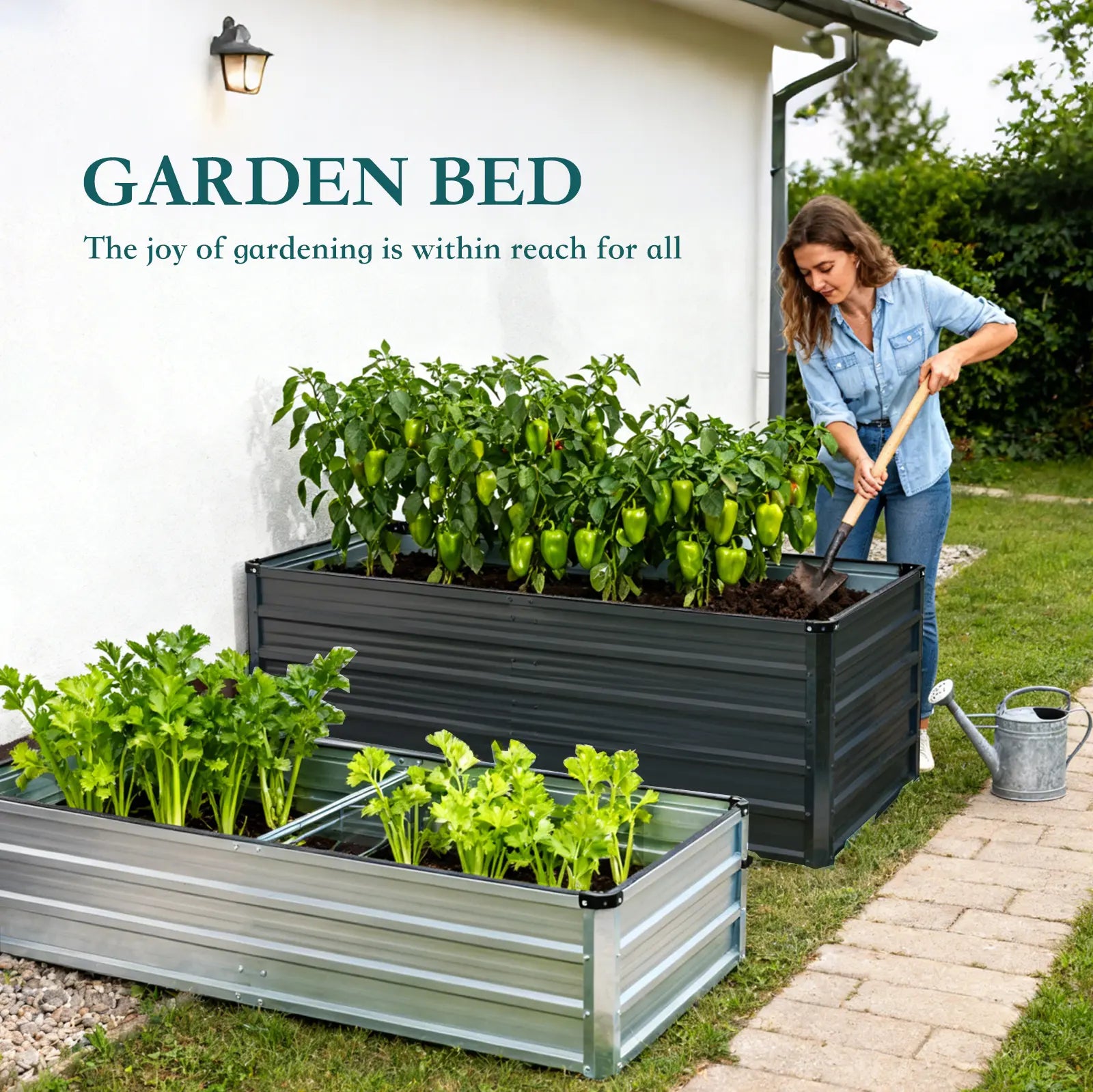 Raised Garden Bed, Outdoor Planter Box with Open Bottom Design, Metal Large Garden Bed for Vegetables, Herbs & Flowers, Rustproof for Backyard & Patio, Silver