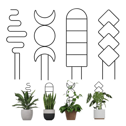 Bamworld Plant Trellis for Climbing Plants Indoor, 41 Cm Metal Trellis for Potted Plants, 4 Pack Small Garden Trellis with Patterns for Vine Ivy Flower Plant Support