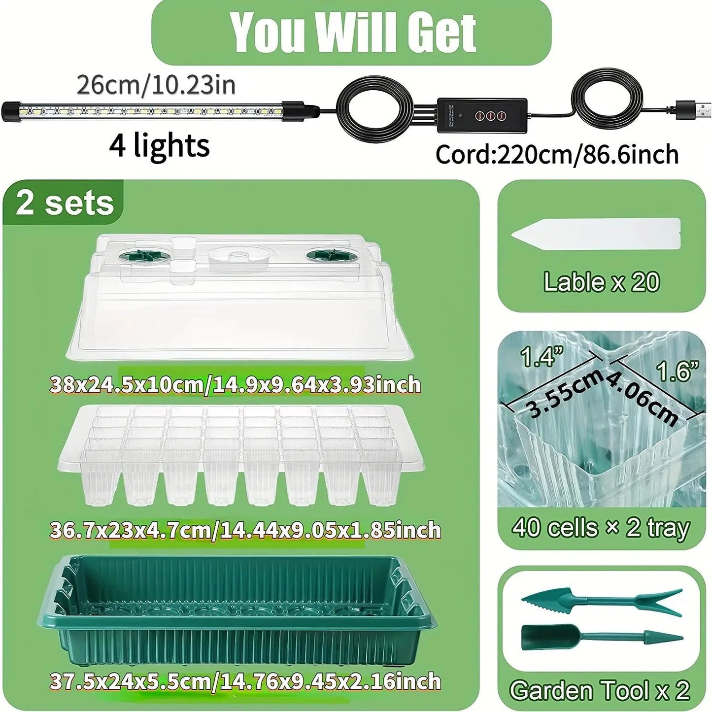 2-Pack Seed Germination Tray Set, Rechargeable Seedling Starter Tray with LED Grow Lights for Greenhouse, Garden Plant Growth, Ideal Gift for Gardeners, Garden Plant Supplies #GLOBAL PICKS