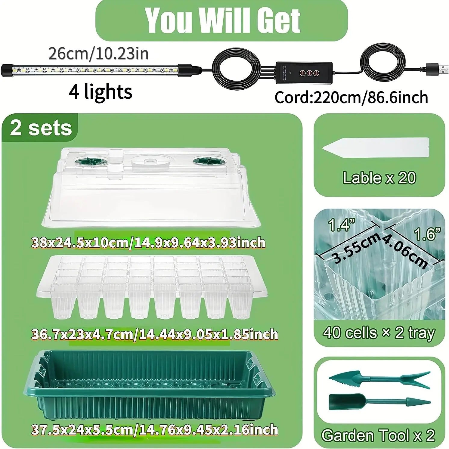 2-Pack Seed Germination Tray Set, Rechargeable Seedling Starter Tray with LED Grow Lights for Greenhouse, Garden Plant Growth, Ideal Gift for Gardeners, Garden Plant Supplies #GLOBAL PICKS