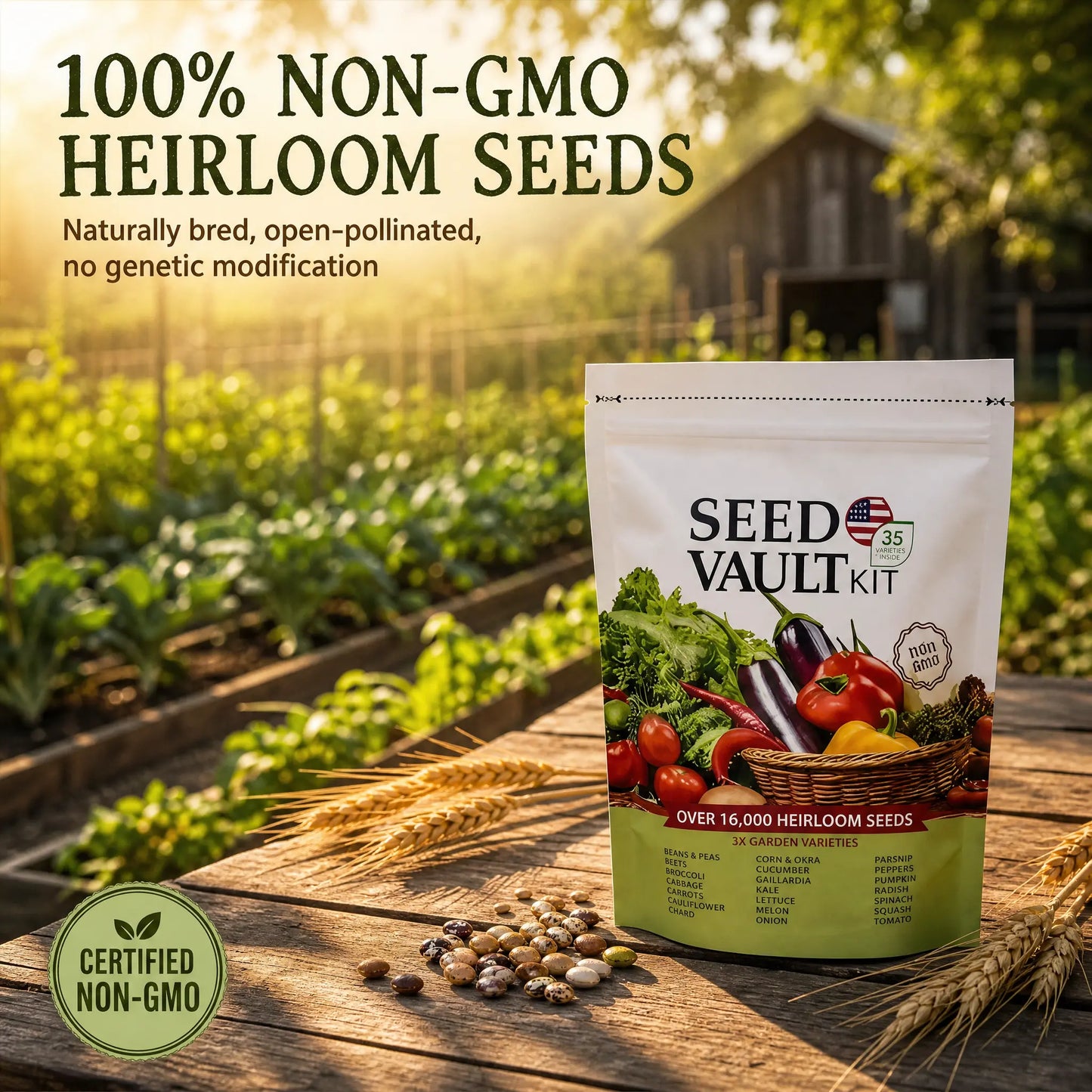 Heirloom Vegetable Seed Vault - 35-Variety, 90% Germination Rate, 16000+ Non-Gmo Survival Stock, Seedling Packet Vegetables, Broccoli Seeds, Grow Kit, Home Garden Emergency Supply, Beginner Gardening Gift, Double-Flowered Moss Rose Annual, Broccoli Seeds
