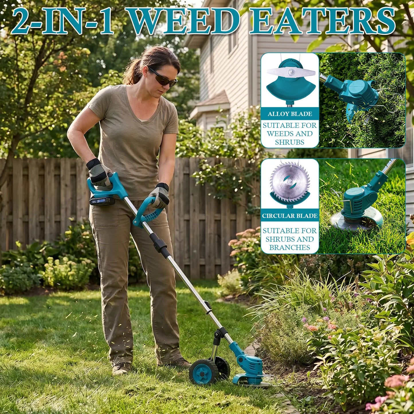 Portable Lithium Battery Lawn Mower and Cordless String Trimmer with Dual 21V Batteries and Charger - Electric Grass Cutter for Lawn Care and Edging