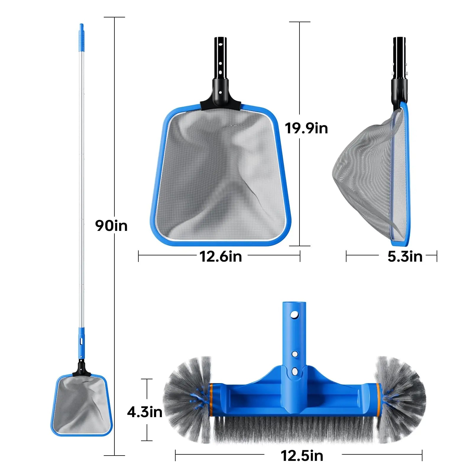 Sepetrel Complete Adjustable Aluminum Pool Maintenance Kit with 70" Pole, Fine Mesh Leaf Skimmer Net, and 12" Brush - Ideal for Above Ground Pools, Spas, and Hot Tubs