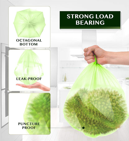 Compostable 13-Gallon Tall Kitchen Trash Bags - 80 Count Unscented Waste Liners for Bathroom, Home, Bedroom, and Office (5 Rolls, Green)