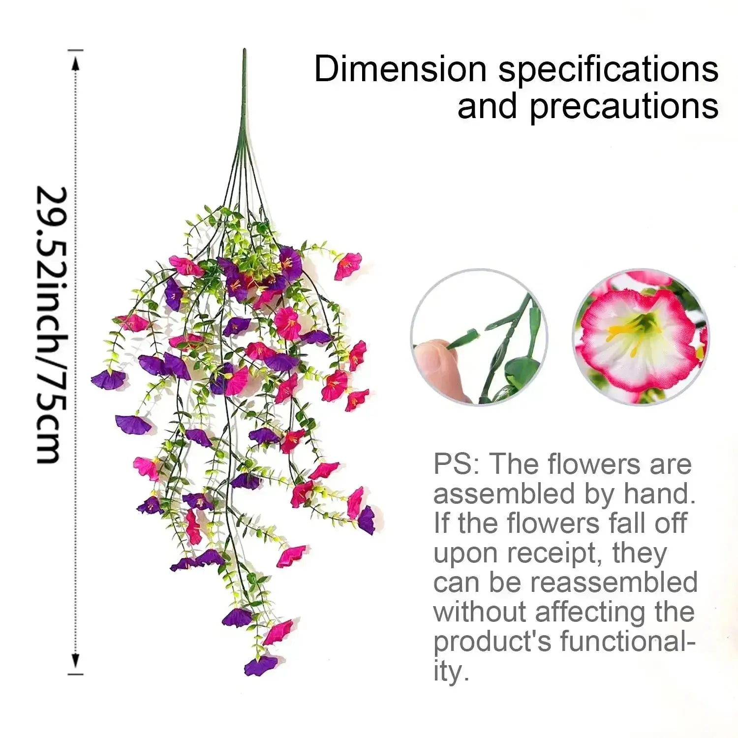 2/4/6/8 Pack Silk Hanging Morning Glory Vines with Plastic Stems, Uv-Resistant Artificial Outdoor Flowers, Plants Ornaments for Home Garden House Decor,Summerwins