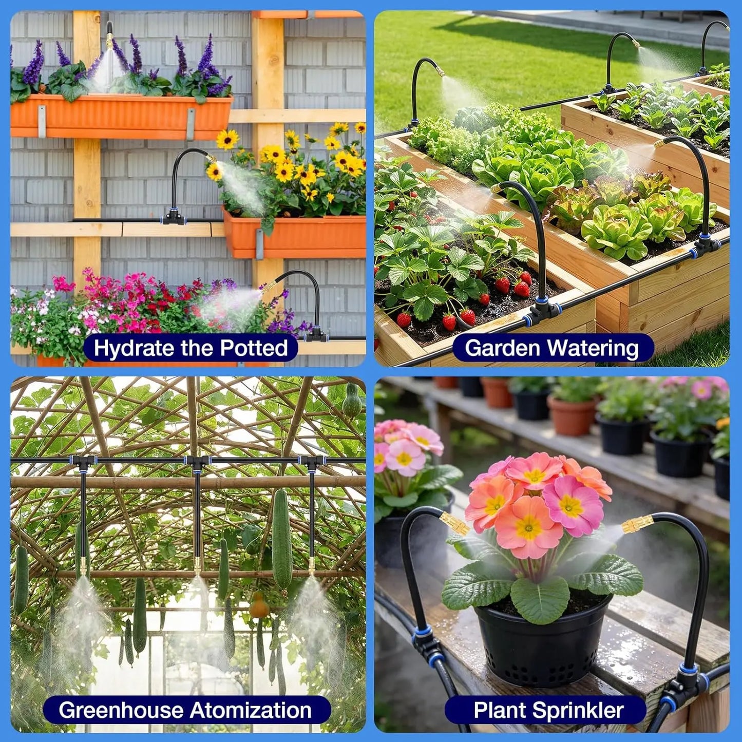Drip Irrigation System 100FT 5/16", Upgrade Garden Sprinkler Kit with 25PCS 360° Adjustable Copper Nozzles, Automatic Misting Watering System for Raised Beds, Greenhouse, Lawn, Patio, Yard & Potted Plants