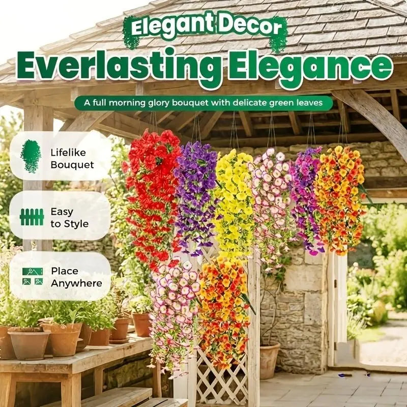 2/4/6/8 Pack Silk Hanging Morning Glory Vines with Plastic Stems, Uv-Resistant Artificial Outdoor Flowers, Plants Ornaments for Home Garden House Decor,Summerwins