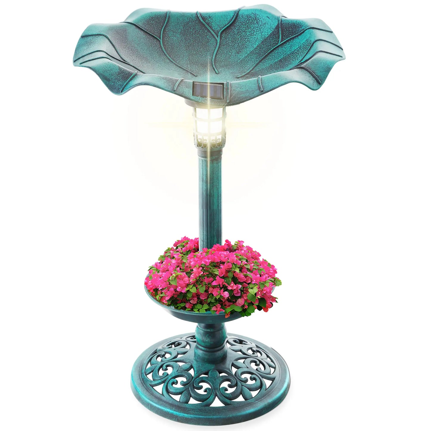 Best Choice Products Solar Lighted Pedestal Bird Bath W/ Planter, Integrated Panel