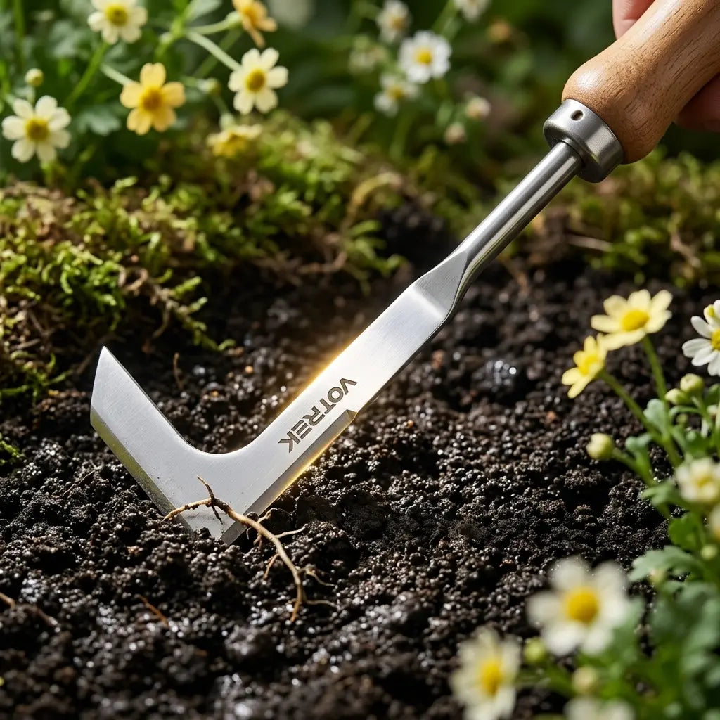 【Dealsforyoudays】Stainless Steel Crevice Weeder | Ergonomic Wood Handle Grass Puller | Driveway & Paver Gap Cleaner