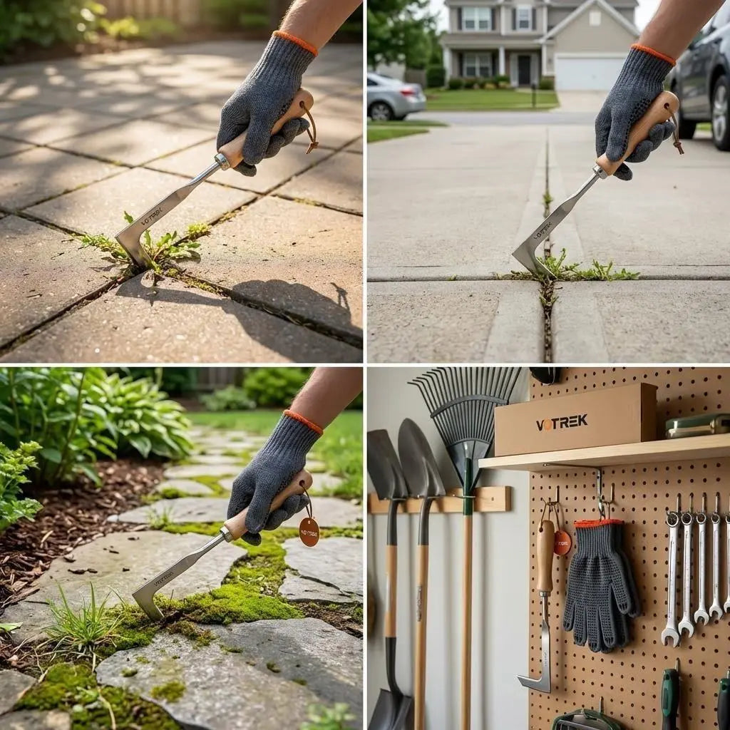 【Dealsforyoudays】Stainless Steel Crevice Weeder | Ergonomic Wood Handle Grass Puller | Driveway & Paver Gap Cleaner