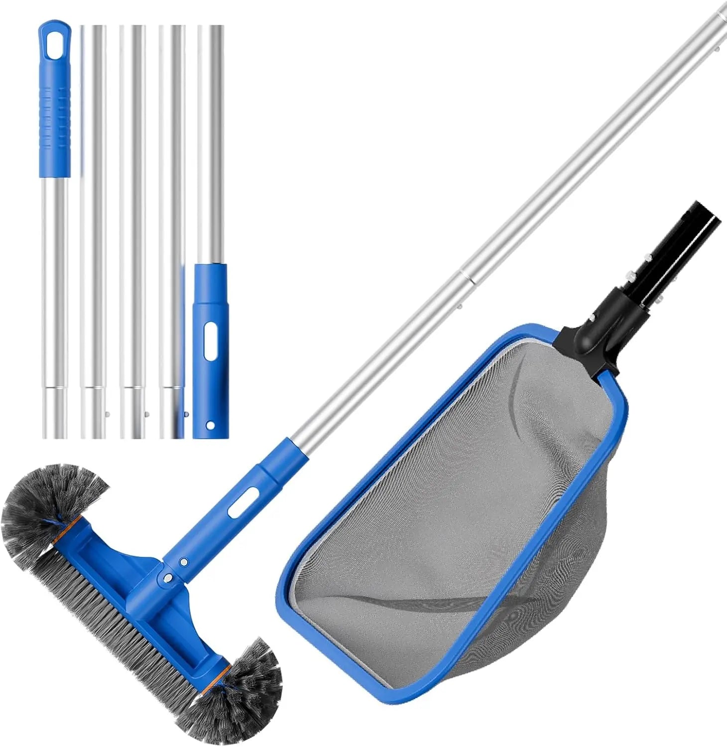 Sepetrel Complete Adjustable Aluminum Pool Maintenance Kit with 70" Pole, Fine Mesh Leaf Skimmer Net, and 12" Brush - Ideal for Above Ground Pools, Spas, and Hot Tubs
