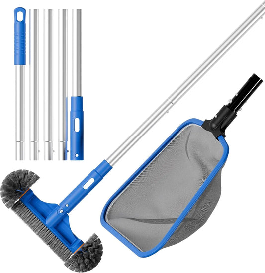 Sepetrel Complete Adjustable Aluminum Pool Maintenance Kit with 70" Pole, Fine Mesh Leaf Skimmer Net, and 12" Brush - Ideal for Above Ground Pools, Spas, and Hot Tubs