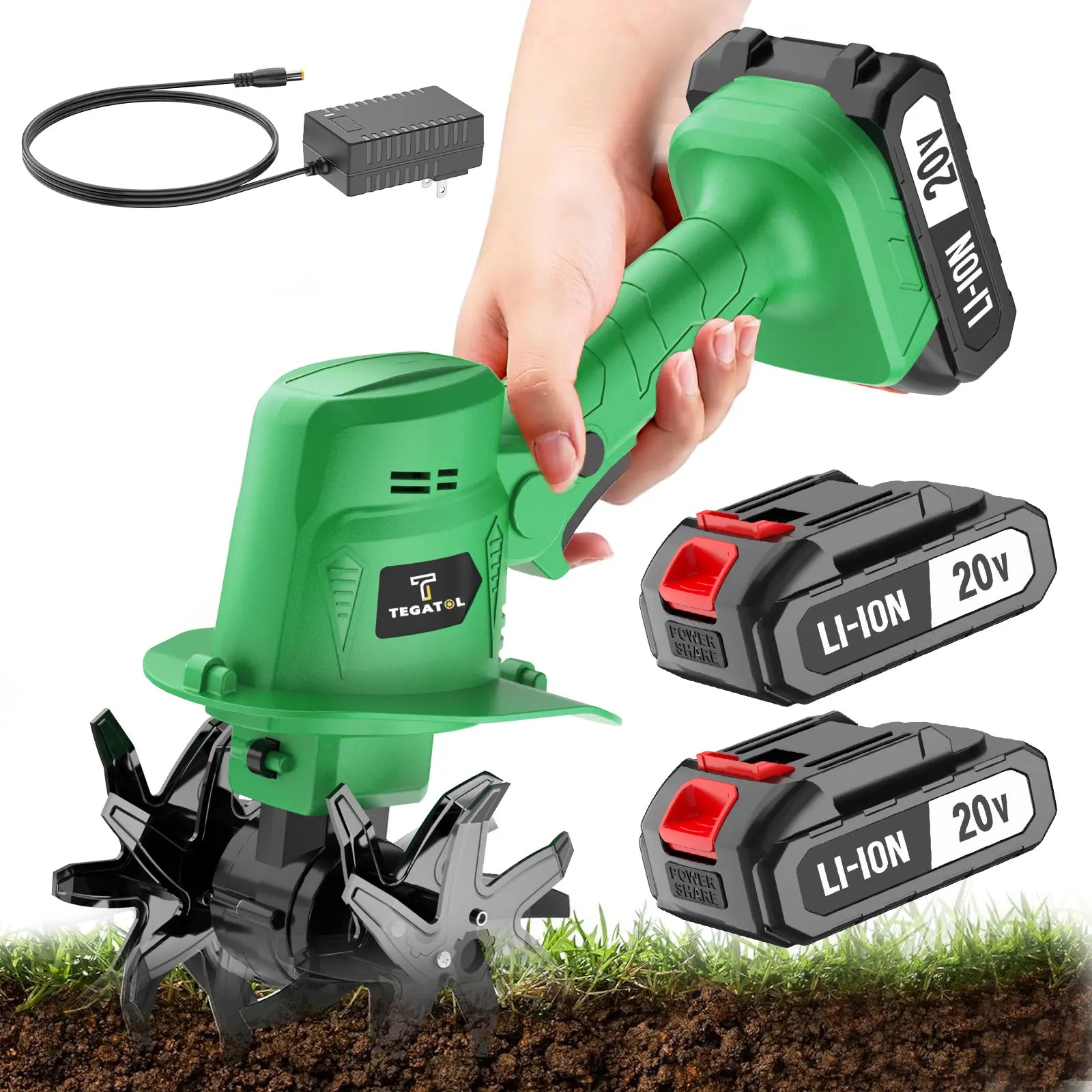 【Fathersdaygift】20V Cordless Electric Tiller, Handheld Mini Garden Cultivator, 235RPM Soil Tiller for Weeding, Soil Loosening, Tilling & Garden Landscaping, 5-Inch Width, 4-Inch Depth