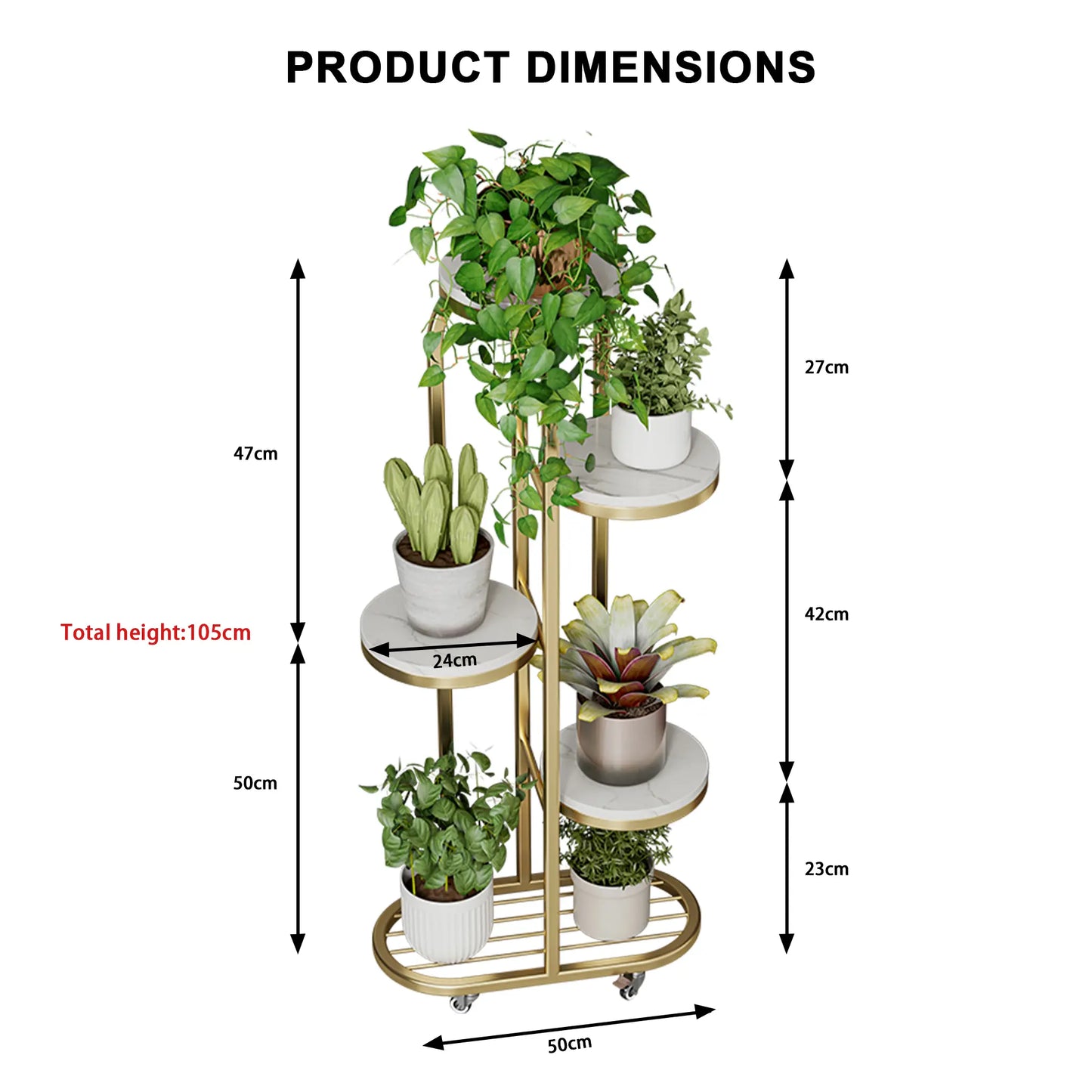 Modern Mobile Plant Stand with Wheels - Gold Metal Indoor Flower Rack, Multi-Tier Display Shelf for Living Room and Office (Space-Saving Design)