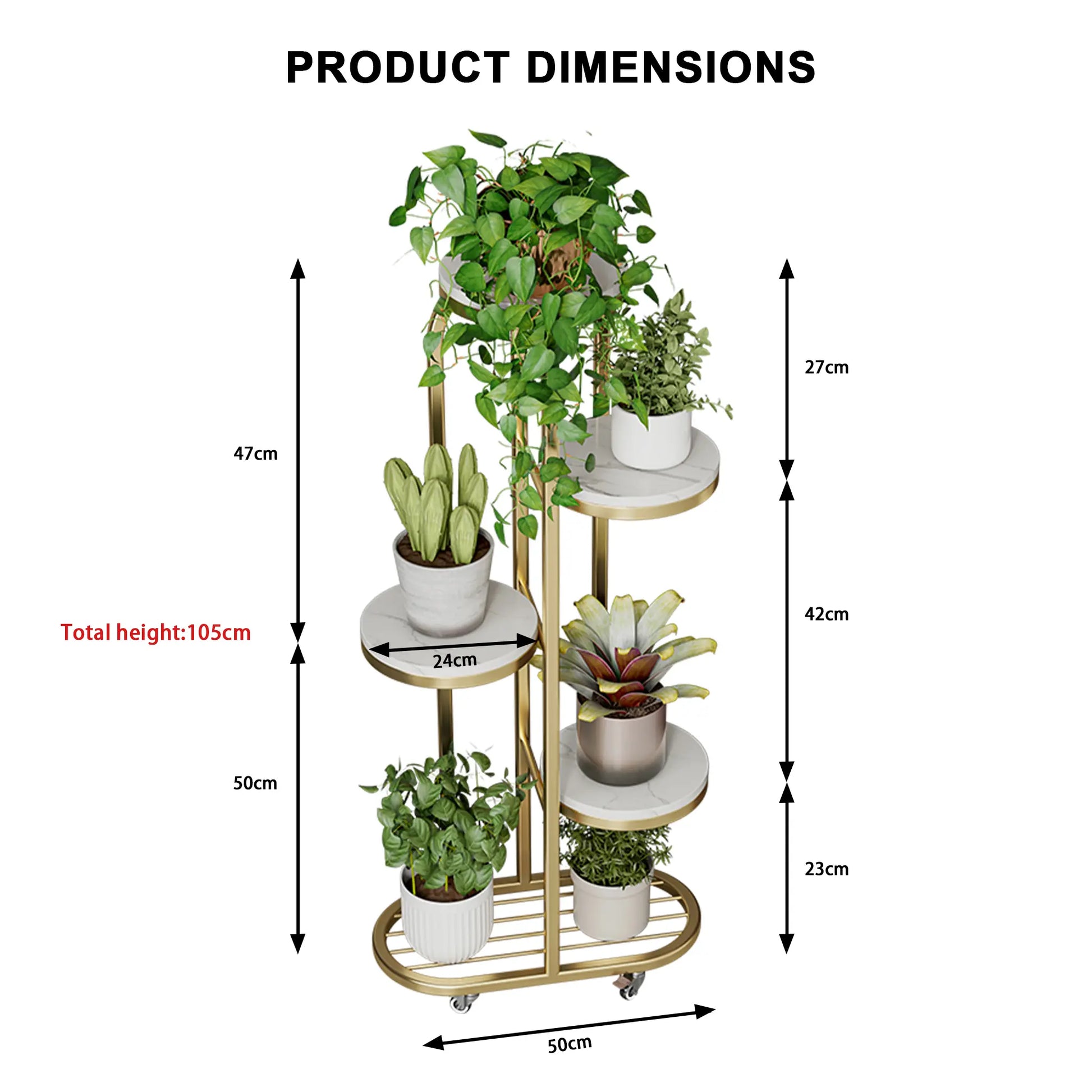 Modern Mobile Plant Stand with Wheels - Gold Metal Indoor Flower Rack, Multi-Tier Display Shelf for Living Room and Office (Space-Saving Design)