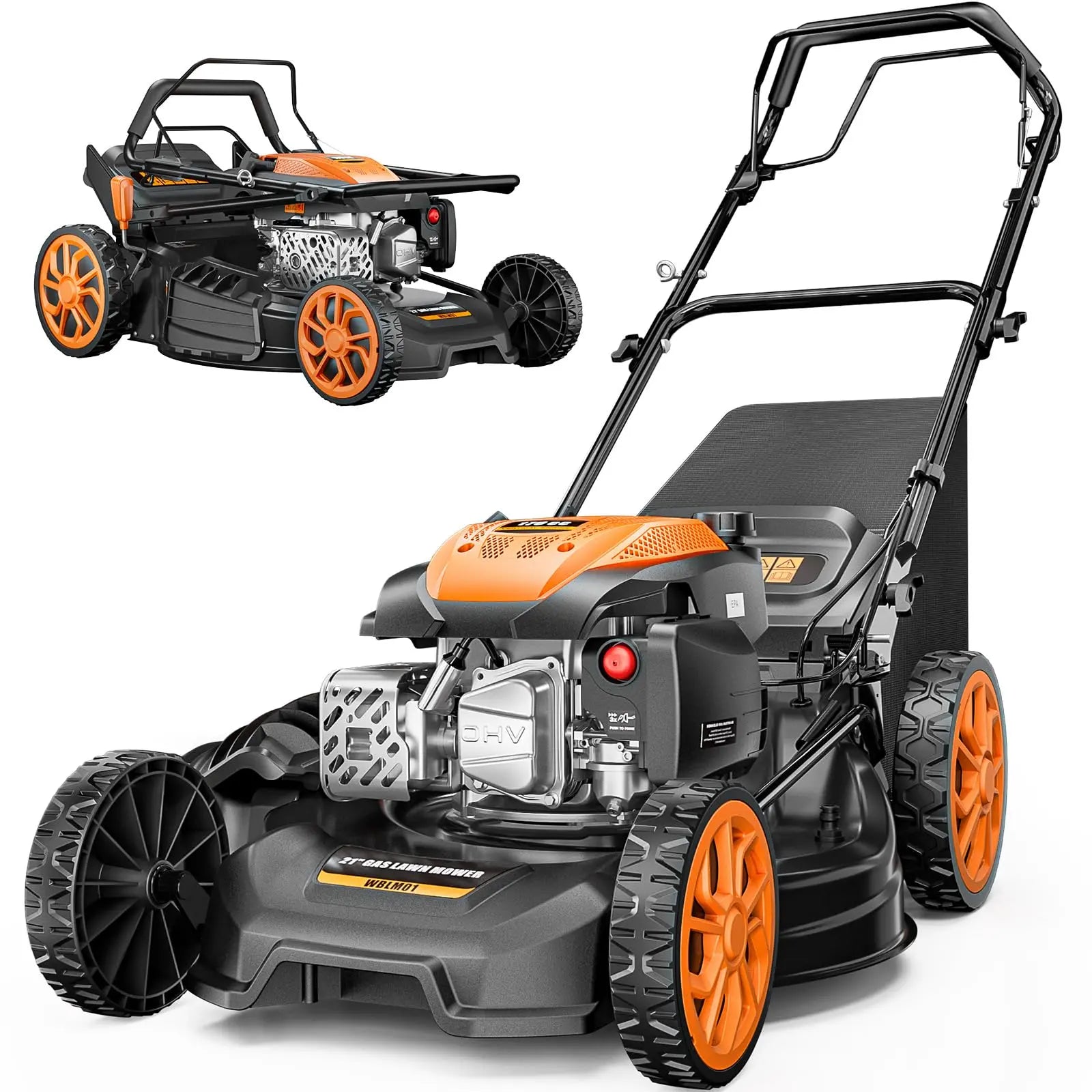 【Deals for You】Efurden 21” Self-Propelled Gas Lawn Mover, 170CC 4-In-1 Mulch/Rear Bag/Side Discharge/Rear Discharge, Walk-Behind Lawnmower with 7-Position Cutting Height, Foldable Gas Lawn Mowers for Yard Garden