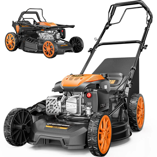 【Deals for You】Efurden 21” Self-Propelled Gas Lawn Mover, 170CC 4-In-1 Mulch/Rear Bag/Side Discharge/Rear Discharge, Walk-Behind Lawnmower with 7-Position Cutting Height, Foldable Gas Lawn Mowers for Yard Garden