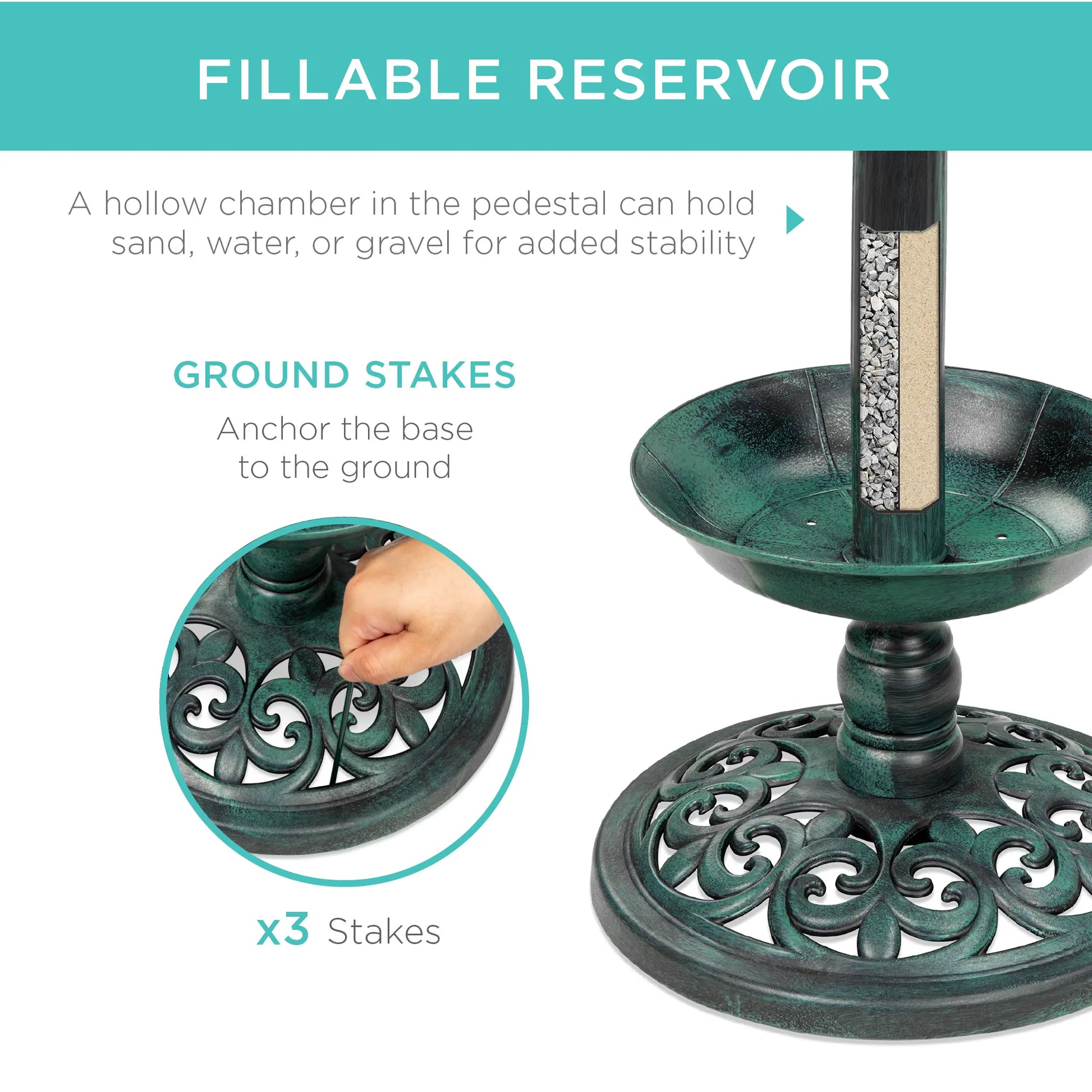 Best Choice Products Solar Lighted Pedestal Bird Bath W/ Planter, Integrated Panel