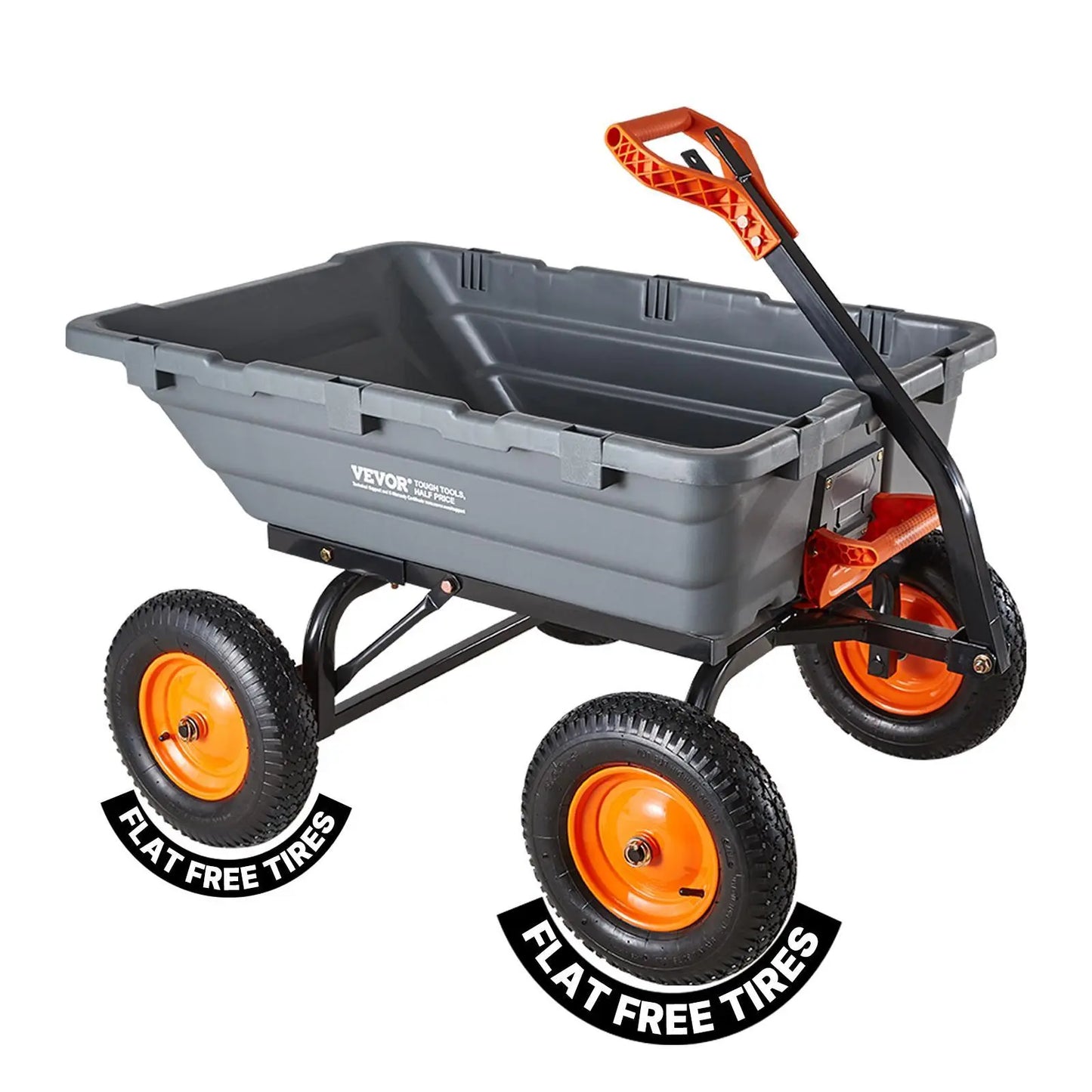 【Fathersdaygift】Vevor Poly Garden Dump Cart with Easy to Assemble Steel Frame, 2-In-1 Convertible Handle, 13 Inch Tires, Max Capacity 1500 Lbs, Utility Wheelbarrow Productivity Yard