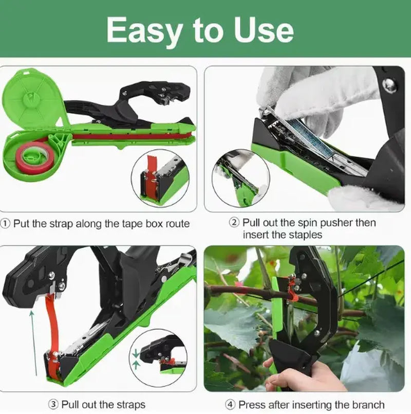 Plant Tying Machine, Lightweight Vine Tying Tape Dispenser, Suitable for Tomatoes, Grapes and Vegetable Gardens, Comes with 10,000 Staples and 10 Rolls of Tape (Green)